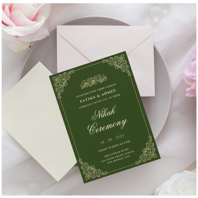 Elegant Green Nikah Islamic Muslim Wedding Invitation (Creator Uploaded)