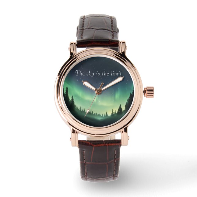 Elegant Green Northern Lights Night Sky Watch (Front)