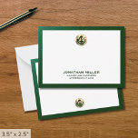 Elegant Green Notecard with Gold Logo Law Firm