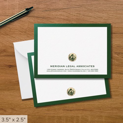 Elegant Green Notecard with Gold Logo Law Office