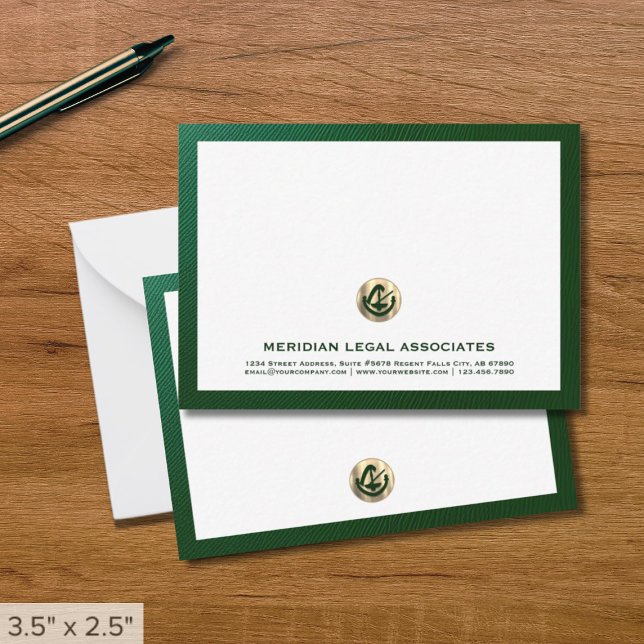 Elegant Green Notecard with Gold Logo Law Office (Creator Uploaded)