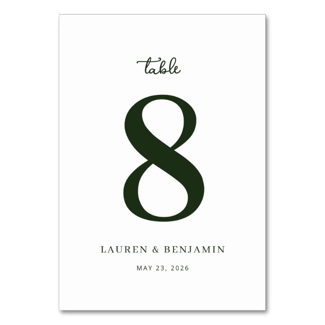 Elegant Green Number Eight Table Number (Front)