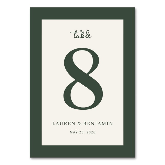 Elegant Green Number Eight Table Number (Front)