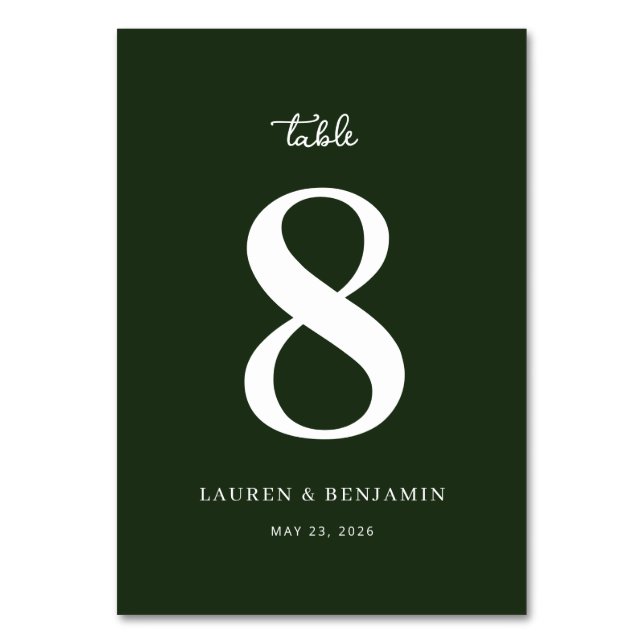 Elegant Green Number Eight Table Number (Front)