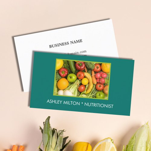Elegant Green Nutritionist Vegetables Photo  Business Card
