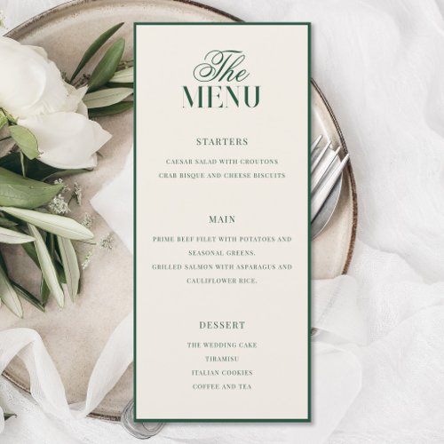 Elegant Green Old Money Wedding Menu