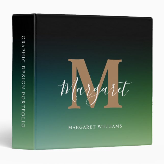 Elegant Green Ombre Graphic Design Portfolio 3 Ring Binder (Front/Spine)