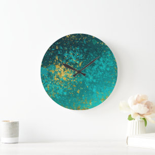 Elegant Green Opal Faux Gold Large Clock
