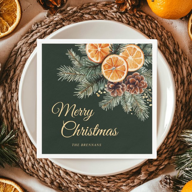 Elegant Green Orange Citrus Christmas Party Napkins (Elegant Green Orange Citrus Christmas Party Napkins)