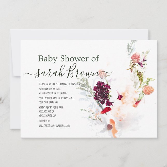 ELEGANT GREEN, ORANGE, RED & WINE  BABY SHOWER INVITATION (Front)