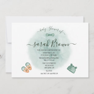 ELEGANT GREEN & ORANGE WATERCOLOR BABY SHOWER INVITATION