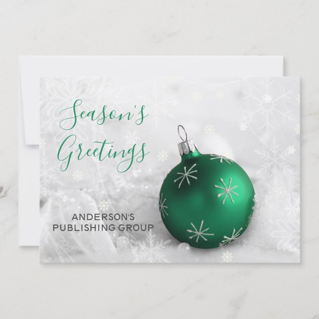 Elegant Green Ornament Festive Company Holiday (Front)