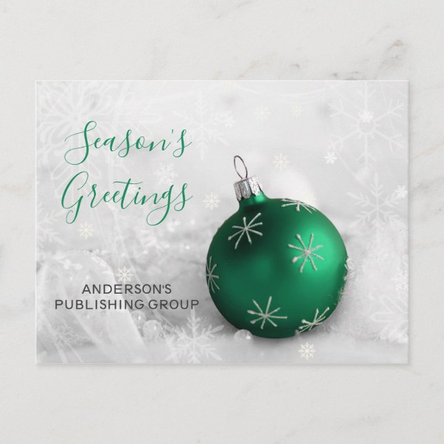 Elegant Green Ornament Festive Company Holiday Postcard (Front)
