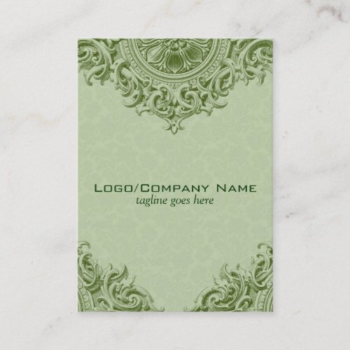 Elegant Green Ornament &amp; Pastel Green Damasks Business Card Template