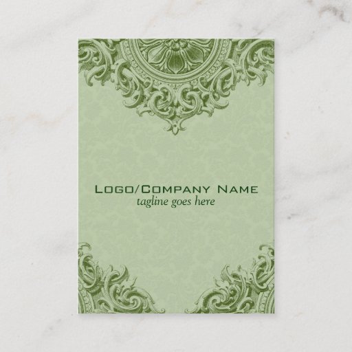 Customizable Elegant Green Ornament &amp; Pastel Green Damasks Business Card Template