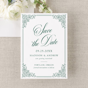 Elegant Green Ornate Frame Vintage Wedding Save The Date