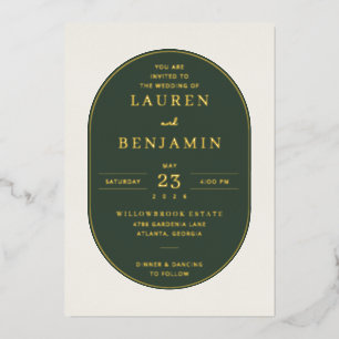 Elegant Green Oval Wedding Invitation Foil Invitation
