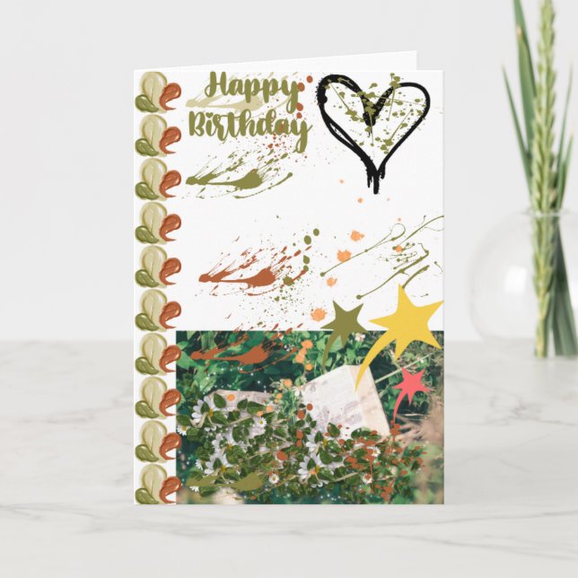Elegant green paint splash birthday  thank you card (Front)