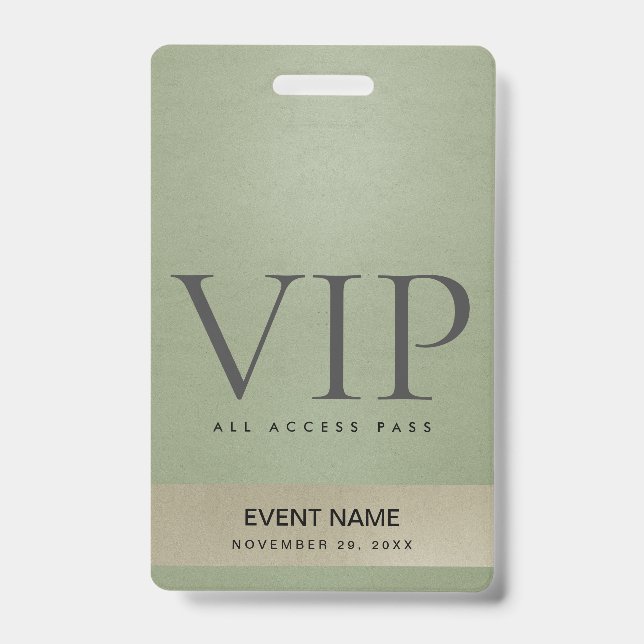 ELEGANT GREEN PALE GOLD VIP EVENT ACCESS PASS BADGE (Front)