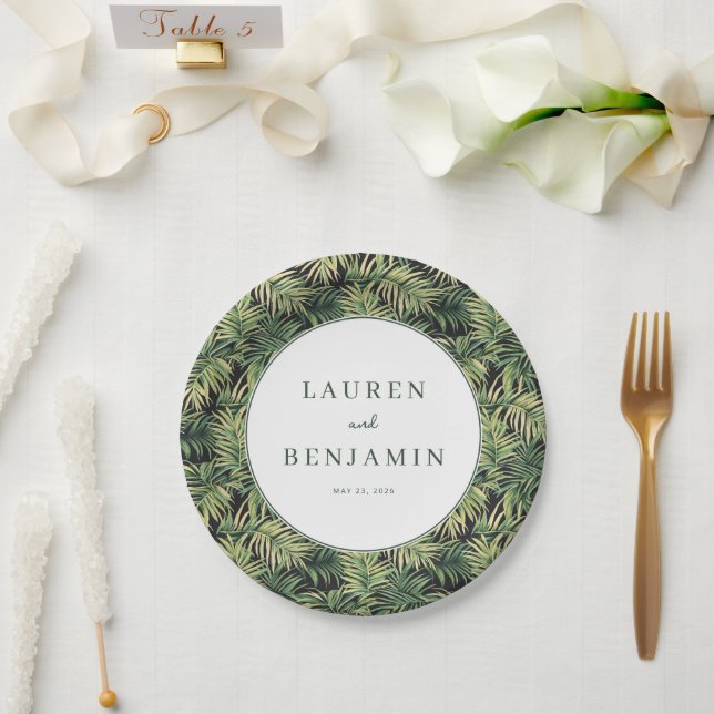 Elegant Green Palm Leaf Paper Plates (Wedding)