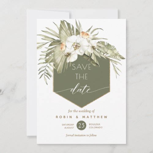 Elegant Green Palm Leaves Floral Save The Date