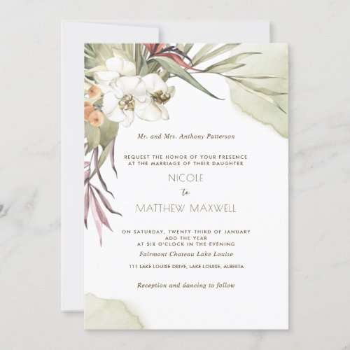 Elegant Green Palm Leaves Floral Wedding Invitation