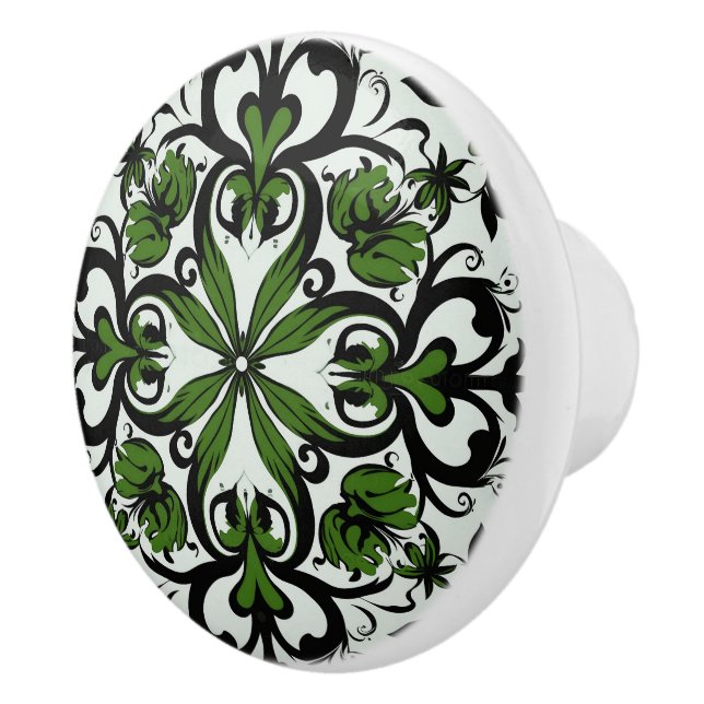 Elegant green pattern ceramic knob (Right)
