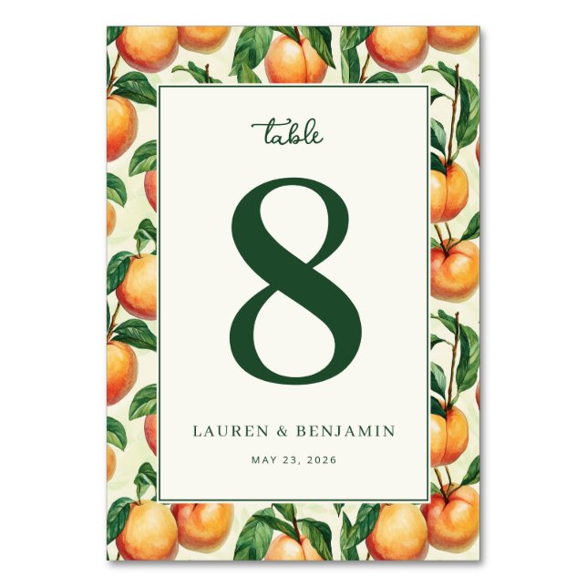 Elegant Green Peach Illustration Table Number (Front)