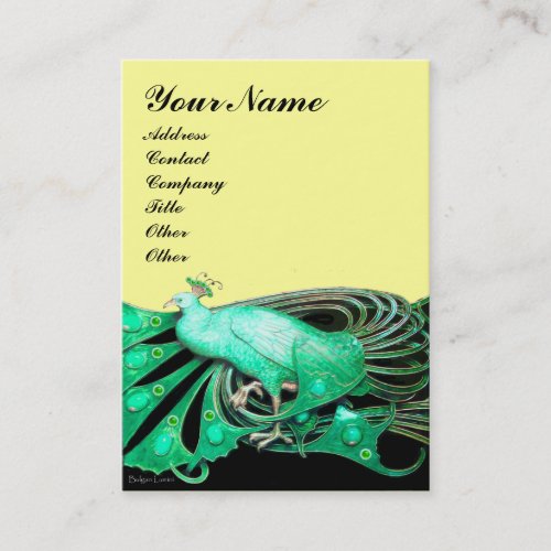 ELEGANT GREEN PEACOCK JEWEL IN YELLOW BLACK BUSINESS CARD