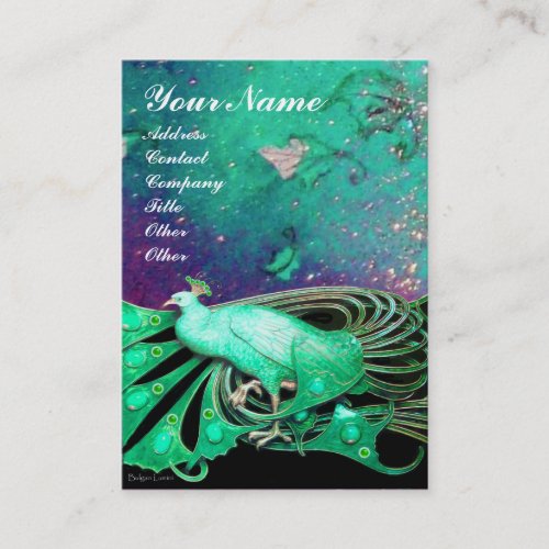 ELEGANT GREEN PEACOCKLEAVES AND FLORAL SPARKLES BUSINESS CARD