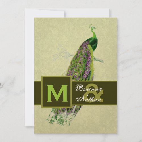 Elegant Green Peacock Metallic Wedding Custom Invitations