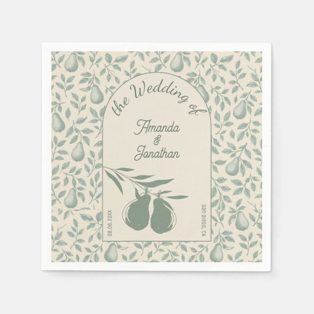 Elegant Green Pear Wedding Napkins (Front)