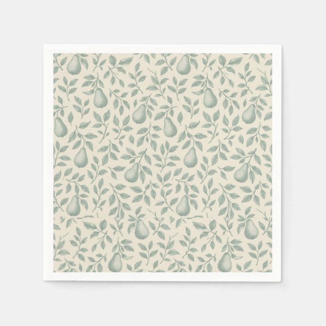 Elegant Green Pear Wedding Napkins (Front)