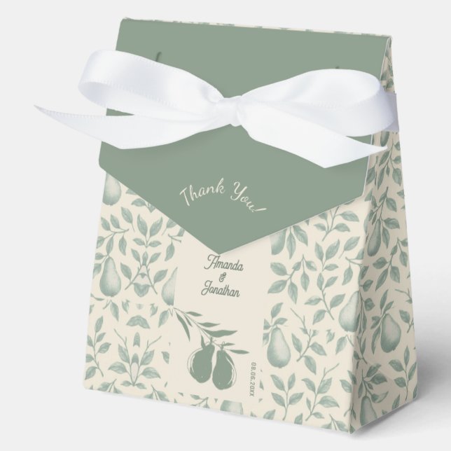 Elegant Green Pear Wedding Thank You Favor Boxes (Front)