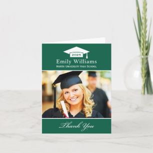 Elegant Green Personalized Graduation Photo Thank You Card