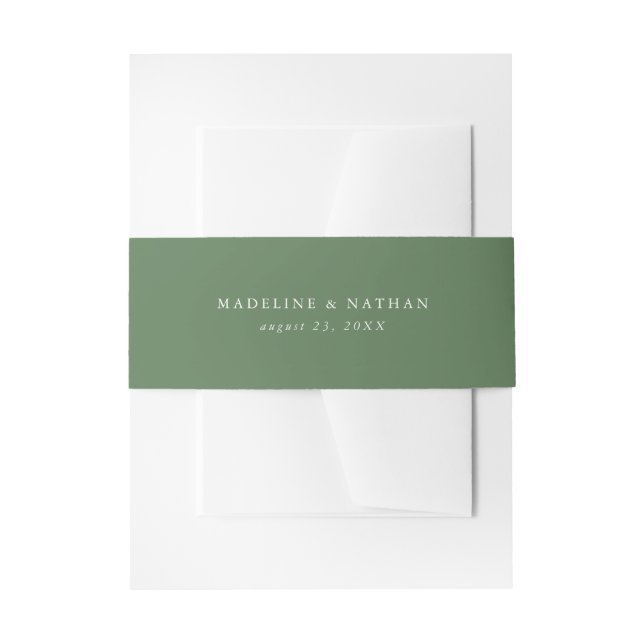 Elegant Green Personalized Wedding Invitation Belly Band (Front Example)
