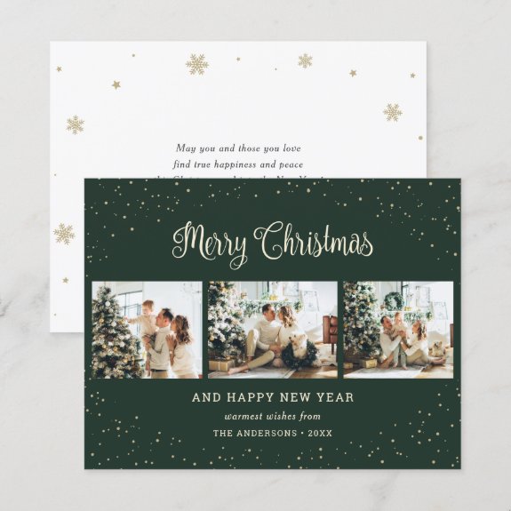 Elegant Green Photo Collage Christmas Cards