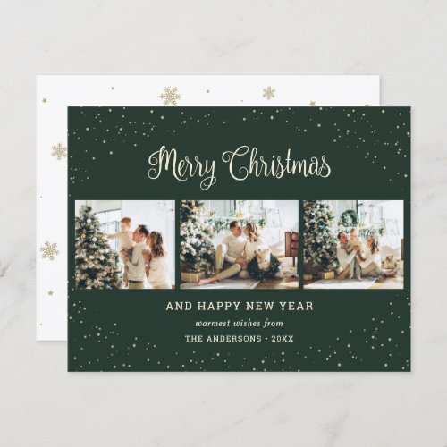 Elegant Green Photo Collage Christmas Cards