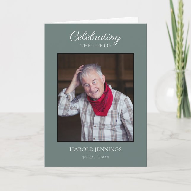 Elegant Green Photo Funeral Memorial Program (Front)