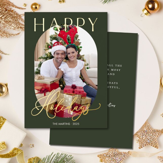 Elegant Green Photo Gold Foil Holiday Card (Creator Uploaded)
