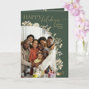 Elegant Green Photo Holiday Greeting Card