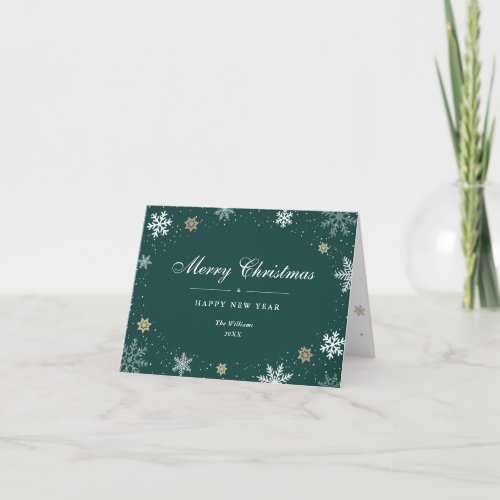 Elegant Green Photo Merry Christmas and New Year Holiday Card
