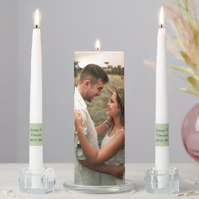 Elegant Green Photo Wedding Unity Candle Set (In Situ)