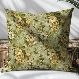 Elegant Green Pillow Gold Botanical Cottagecore