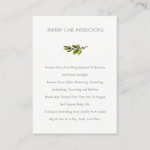 Elegant Green Pine Branch Foliage Jewelry Care Business Card