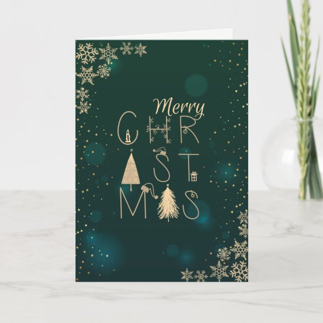 Elegant Green,Pine Tree Branches Holiday Card (Front)