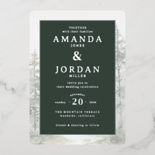Elegant Green Pine Tree Wedding Invitation Foil Invitation