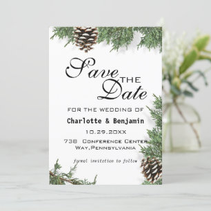 Elegant Green Pine Tree Winter Save The Date