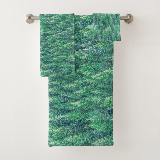 Elegant Green Pine Trees Artwork | Towel Set (Insitu)