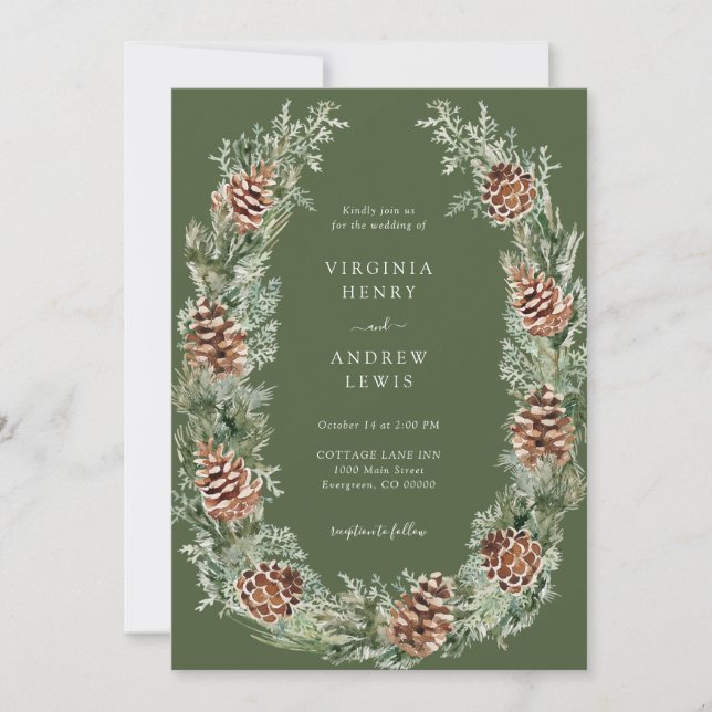 Elegant Green Pine Wedding Invitation (Front)